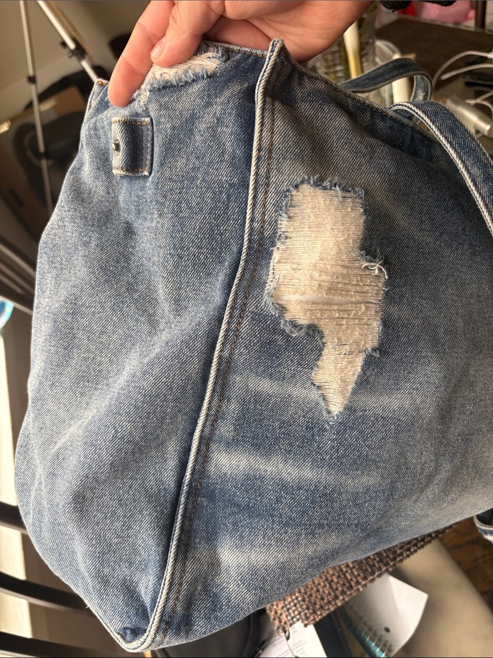Telfar Distressed Denim Tote Bag in Light Blue - Picture 6 of 8